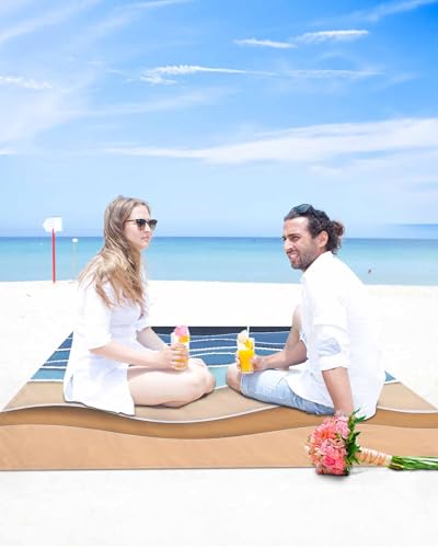 Beach Blanket Sandproof Oversized 118" x 108" Blue Brown Waterproof Quick Drying Sand Free Mat Ocean Beach Striped Texture Picnic Blankets for Outdoor Travel Camping Hiking Park - color: Light Sky Blue, size: 118''x108''