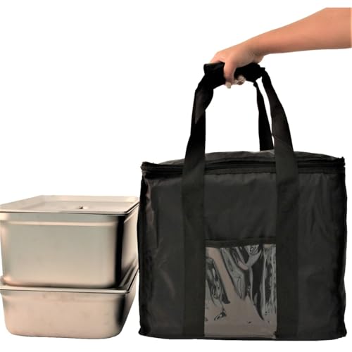 Chef Approved 12 x 12 Food Delivery Bag | Heavy Duty Insulated Soft-Sided Hot Cold Sandwich Carrier with Zipper Closure for Restaurant Shopping Grocery | Square Shape, 12"W x 12"D x 15"H, Nylon, Black - color: Black