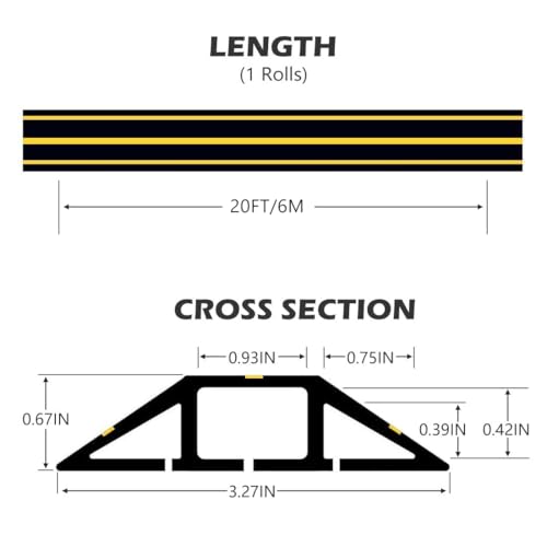 20Ft Cord Covers for Wires on Floor, 3-Channel Floor Cord Cover with Anti-Slip Base & Yellow Warning Strips, Extension Cord Covers for Floor, Ideal for Home, Office, Outdoor Use - color: Black&Yellow, size: 20FT