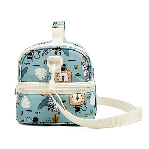 Insulated Kids Double Decker Lunch Bags Tote for Girls Boys Toddler Kindergarten School Picnic Camp Food Cooler Lunch Boxes Thermal with Strap (Lion) - color: Lion