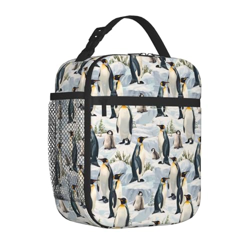 Reusable Penguin Family Lunch Box for Kids Girls Boys Women Adult, Insulated Cute Lunch Bag,Polyester Cooler Handbags Case for School Picnic Work Travel Outdoor Beach or Hiking - color: Penguin 03