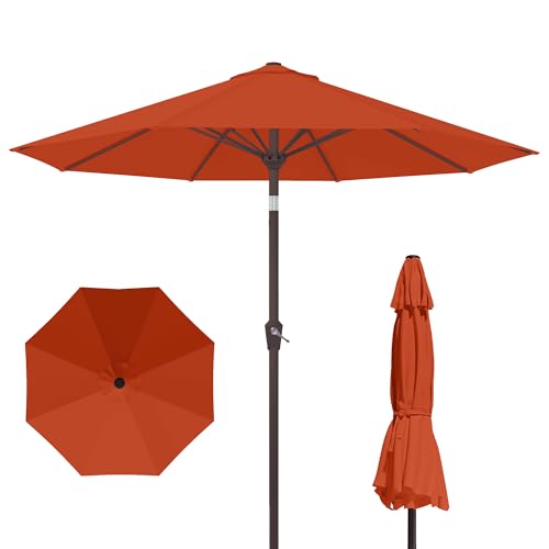 PatioKingdom 10FT Patio Umbrella with Push Button Tilt and Crank, Outdoor Market Umbrella with 8 Fiberglass Ribs, UV Protection Table Umbrella for Pool,Backyard,Garden,Deck - color: Orange, size: 10FT