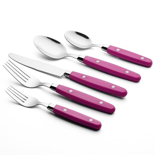 ANNOVA Silverware Set Stainless Steel Cutlery Color Handle With Rivet/Retro Flatware (Pink, 20 Pieces) - color: Hot Pink, size: 20 Pieces