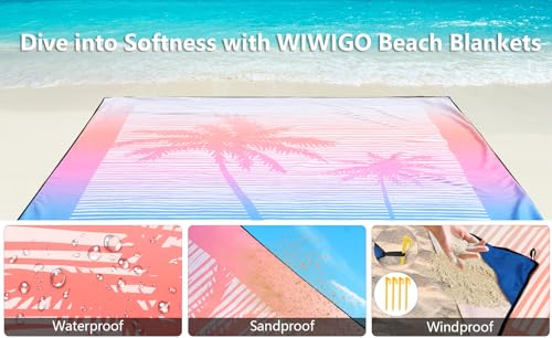 HIHOHO Beach Blanket Waterproof Sandproof Extra Large Beach Mat 79" X 83"/120"x108"for 1-8 Adults Quick Drying Durable Outdoor Picnic Mat for Beach Travel Camping Hiking - color: Coconut Tree-gradient Sunset, size: 79" X 83"（1~3 person）