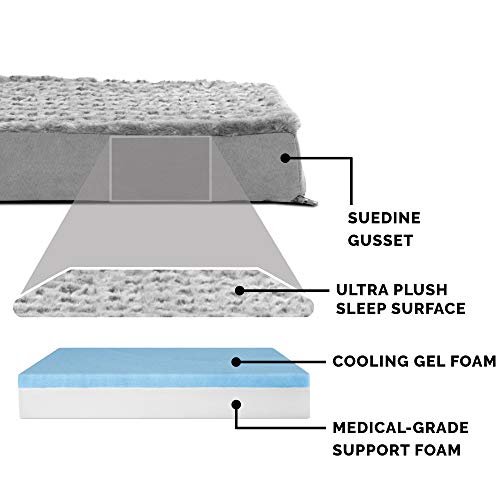 Furhaven Cooling Gel Dog Bed for Large Dogs w/ Removable Washable Cover, For Dogs Up to 125 lbs - Ultra Plush Faux Fur & Suede Mattress - Gray, Jumbo Plus/XXL - color: Ultra Plush Curly Faux Fur (Gray), size: Jumbo Plus
