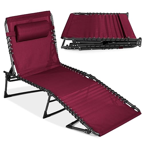 Best Choice Products Patio Chaise Lounge Chair, Portable Outdoor Folding Recliner for Lawn, w/ 8 Positions, Handles, 300lb Capacity - Wine Red - color: Wine Red