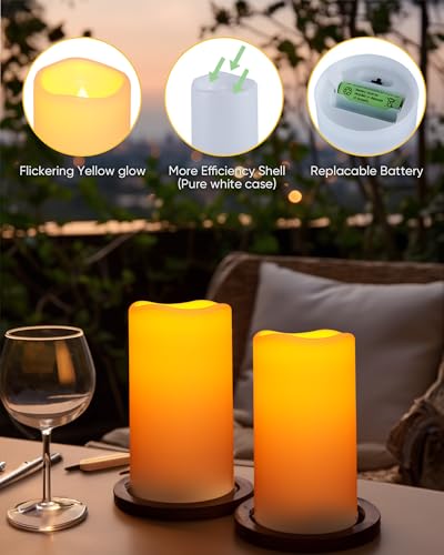 Homemory Solar Candles Outdoor Waterproof, Rechargeable Candles, Solar Powered Flameless Candles for Outdoor, Lanterns, Sensor Only, Dusk to Dawn, 3"x6", Set of 4 - size: D3"xH6", 4 Pcs, Plastic