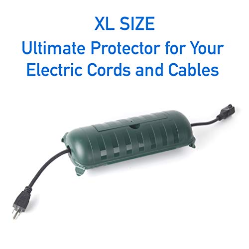 (4-Pack) X-Large Green Outdoor Extension Cord Plug Protector | Water-Resistant Holder for Holiday String Lights and Wires | Capsule Shaped Protector with Large Compartment - color: Green, size: X-Large (Standard)