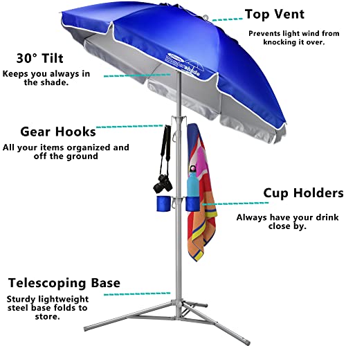Wondershade Ultimate Portable Sun Shade Umbrella – Lightweight Adjustable Outdoor Patio & Beach Umbrella with Tripod Base (Blue) - color: Royal Blue