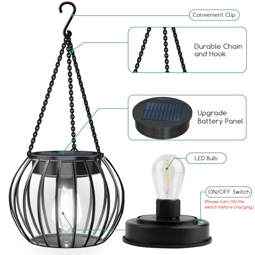 Solar Powered Lights Outdoor Waterproof Hanging Lights for Outside 15" Metal Solar Lanterns Decorative Outdoor Garden Yard Patio Pathway Decor 2 Pack,Cool White