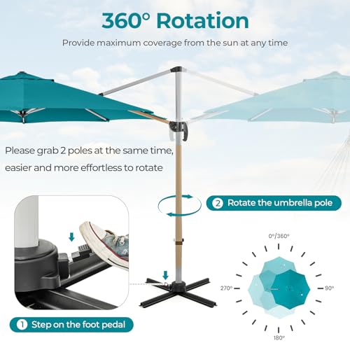 Cantilever Patio Umbrella Aluminum Offset Umbrella with 360-Degree Rotation & Adjustable Tilt, Large Patio Offset Umbrella for Garden, Pool, Backyard & Deck - color: Lake Blue-1, size: 11ft