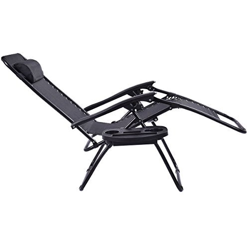 Giantex 2 PCS Zero Gravity Chair Patio Chaise Lounge Chairs Outdoor Yard Pool Recliner Folding Lounge Chair with Cup Holder (Black) - color: Black, size: 1 Count (Pack of 2)