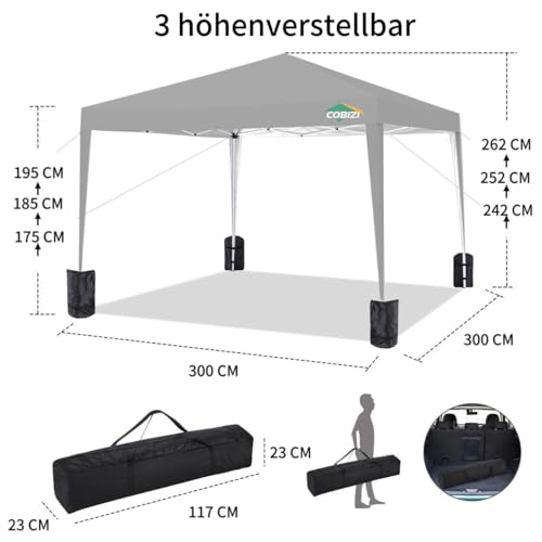 COBIZI 10x10 Pop Up Canopy Tent Without Sidewall, UPF 50+ Waterproof Outdoor Canopy, Instant Tent Portable Canopies Gazebo for Commercial Sun Shade Party Backyard with 4 Sandbags(Gray)