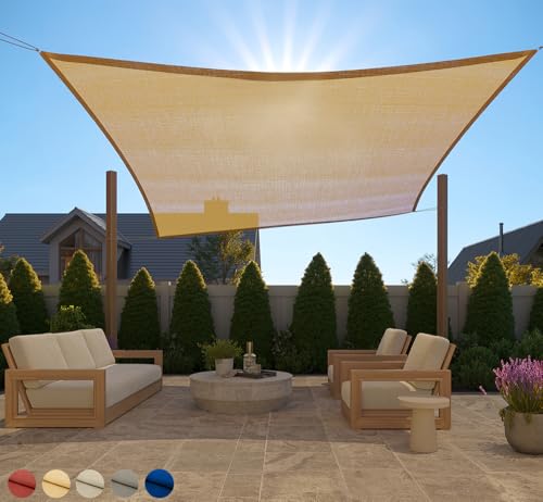 GORILLA GRIP Heavy Duty Sun Shade, UV Protection Fade Tear and Rust Resistant Rectangle Sunshade Canopy, Curved Edges Blocks Sunlight, Breathable Sail, Outdoor Patio, Lawn Garden 10x10 FT Sand - color: Sand, size: 10' X 10', style: Rectangle