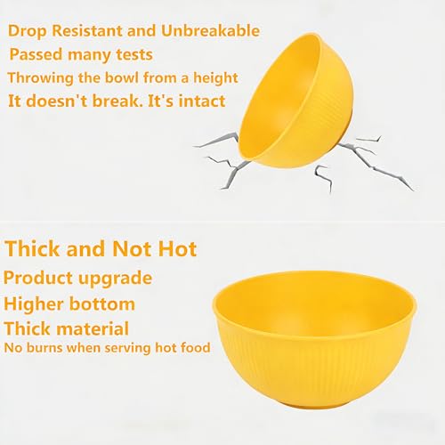 26 OZ Wheat Straw Bowls Set, Unbreakable Reusable Cereal Bowls, Microwave & Dishwasher Safe, BPA Free Lightweight Bowls for Oatmeal, Soup, Salad & Chili (Yellow) - color: Yellow