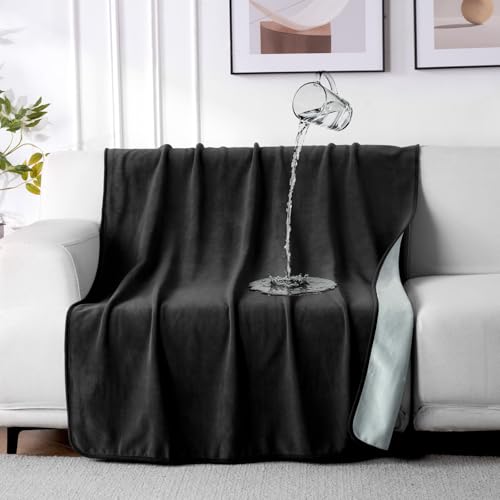 QiyI Waterproof Blanket for Bed Couch Sofa, Small Washable Reversible & Reusable Pet Dog Cat Throw Blanket, Leakproof Stain Resistant Sofa Cover, 40"x60", Black/Light Grey - color: Black/Light Grey, size: 40"×60"