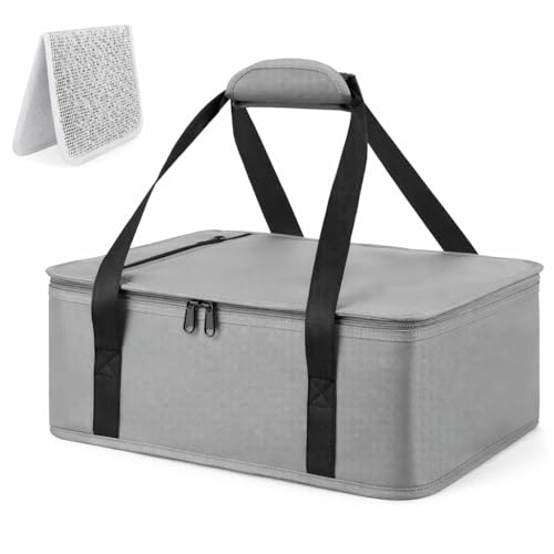 Insulated Reusable Casserole Carrier Bag for Hot or Cold Food, Portable Thermal Food Carrier Fits 9×13 & 11×15 Baking Pans, Travel Picnic Cake Transport Lunch Bag, Grey - size: Standard Gray