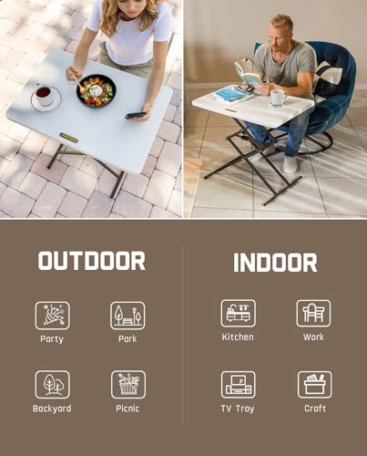 FanttikOutdoor Folding Table 2-Second One-Hand Height Adjustment, 3 Settings, Ultra-Thin 3.2" Fold, No Assembly, TV Tray Laptop Desk 28 inch, 1 Pack, White Zeta X1 Pro - color: Granite White