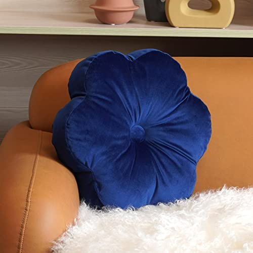 ARTMAGIC Flower Shaped Velvet Decorative Throw Pillow Cushion Ultra Soft Cute Floor Pillow for Couch Bed Sofa (Navy Blue) - color: Navy Blue