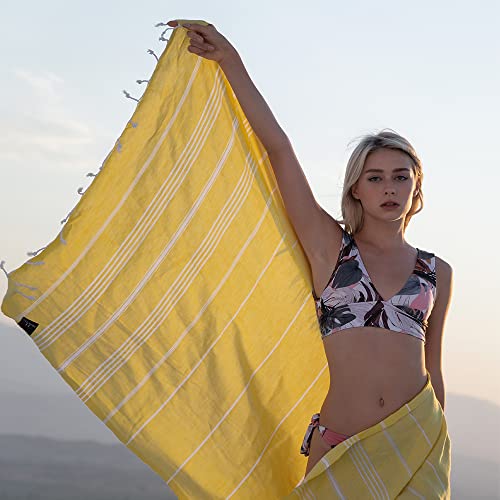 Hencely Turkish Beach Towel 37x68 Oversized, Sand-Free, Quick-Dry, Lightweight - Travel Essential for Pool & Bath - Striped 100% Cotton Bathroom Towels Accessories Gift (Blonde) - color: Blonde
