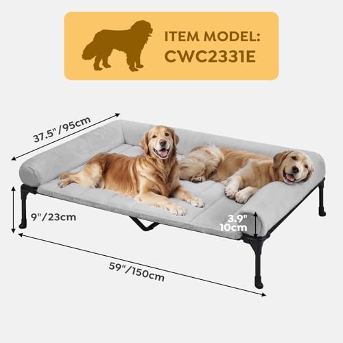 Veehoo Orthopedic Elevated Dog Bed with Fluffy Plush Bolster Cushion, Indoor Raised Dog Beds for Large Dogs, Soft Pet Sofa Cot with Removable Washable Mat, No-Slip Feet, 59 x 37 inches, Grey - color: Grey, size: 59.0"l X 37.0"w X 9.0"th