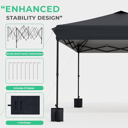 JEAREY 10x10 Pop Up Canopy Tent, Heavy Duty Outdoor Canopy with 1-Push Instant Setup, Commercial Tent with Roller Bag, 4 Sandbags and 8 Stakes, Water-Resistant, Gray - color: Gray