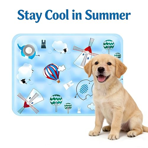 Water Fillable Pet Cooling Mat Pressure-Activated Gel Pad for Dogs & Cats, Scratch-Resistant Summer Cooling Bed (Dream Windmill (Blue), X-Large) - color: Dream Windmill (Blue), size: X-Large