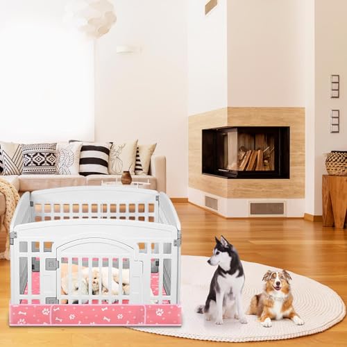 Marsui Dog Playpen Bottom Pad Fits for 36 Inch 4 Panels Pet Exercise Mat Puppy Crate Pad Reusable Washable Pet Training Pee Mat Hoop and Loop Design, Playpen Not Included - color: Pink, style: Dog Paw Bone Print