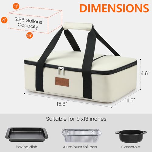 Food Warmer Electric Casserole Carrier - Large Heated Lunch Bag for Car Truck, 12V/24V/110V, Thermos for hot food for Potluck Cookouts Parties Picnic,Lasagna Lugger,Fits 9"x13" Baking Pan (Beige) - size: Beige