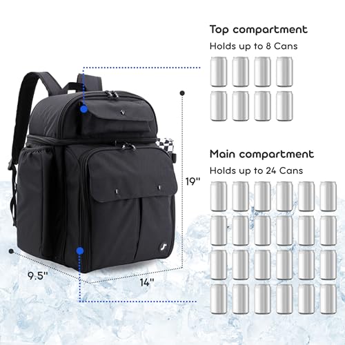 J World Picnic Backpack Cooler for 4. Insulated Picnic Basket Set with Folding Waterproof Blanket. Beach Camping Wedding Engagement Gift for Couples, Black - color: Black