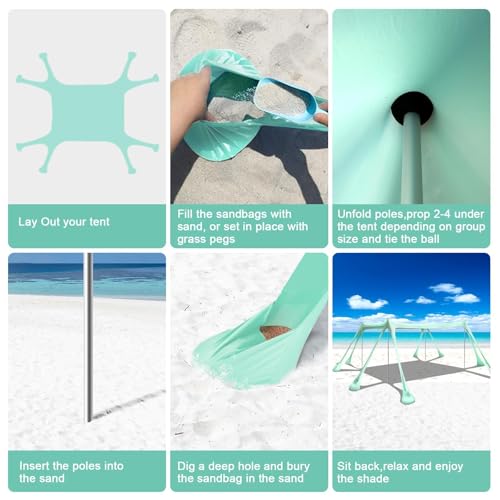 Beach Tent Sun Shelter Beach Canopy Tent Sun Shade Pop Up 10x10 UPF50+ with 8 Sandbags-2 Sand Shovel-Portable 4 Aluminum Poles-Ground Pegs-Easy Setup for Outdoor Family Camping Fishing Picnic - color: Navy