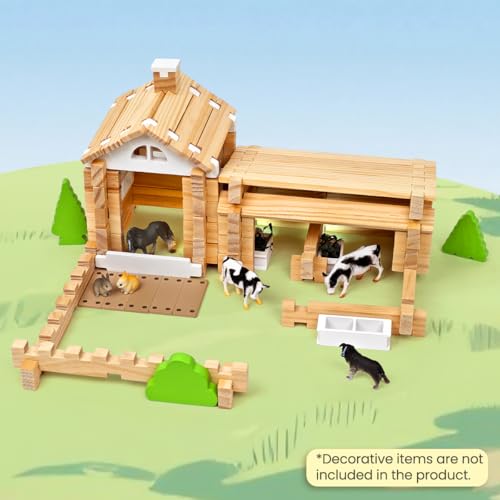 Jovi-mindly＆Notchies 107 Pcs Wooden Blocks Toys with Door and Windows,Classic Old Fashioned Toys,Wooden Building Blocks for Kids Ages 4-8 Boys and Girls,Birthday Toys Gifts - style: Dream House