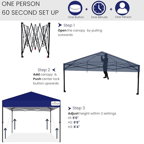 BTEXPERT Set of 2, 10' x10' Instant Pop Up Canopy Tent Easy Setup 1-Touch Button Push Portable Commercial Freestanding Sun Shelter Outdoor Gazebo w/Bag for Party Patio Beach Picnic Camping - color: Blue, size: 10x10FT - Set of 2