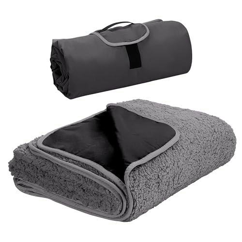 Tirrinia Large Waterproof Outdoor Blanket, Soft Warm Windproof Stadium Blanket with Sherpa Fleece and Foldable for Outdoor Sport, Baseball, Football, Beach, Concerts, Car - color: Black, size: 59" x 79"