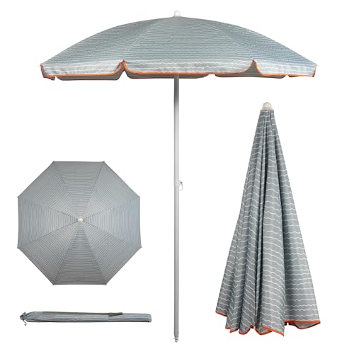 PICNIC TIME 5.5 Ft Portable Beach Umbrella, Lightweight UV Protection Sunshade with Tilt Pole & Carry Bag, Outdoor Canopy Umbrella for Beach, Sand, Pool, Patio, Camping, Travel, or Backyard Shade, (Wave Break Gray Pattern) - color: Wave Break Gray Pattern