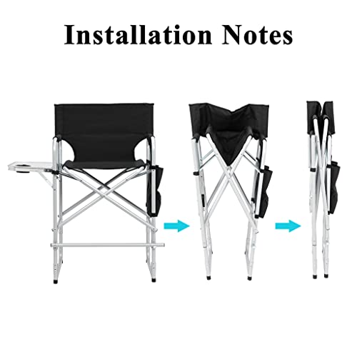 Tall Directors Chair, Portable Makeup Artist Chair with Side Table, Cup Holder, Storage Bag and Footrest, 41'' Seat Height Folding Camping Chairs for Tailgating Camp Lawn Picnic Fishing Beach