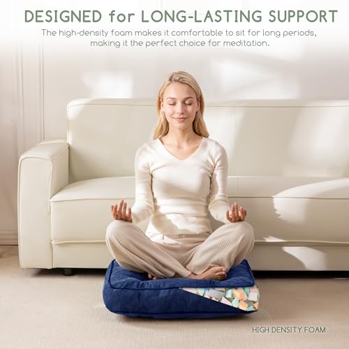 HIGOGOGO Large Floor Pillow Cushion for Adults, Meditation Cushion Pillow with Handle, Lustrous Chenille Tufted, Square Floor Sitting for Tatami Living Room or Yoga, 22x22 Inch, 2Pack, Navy - color: Square Navy, size: 4" Thick(pack of 2)
