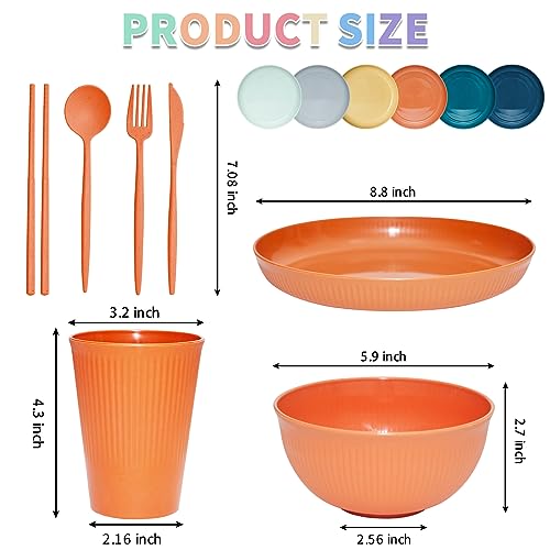 SHECIPIN 42Pcs Wheat Straw Dinnerware Sets, Unbreakable Plates and Bowls Sets, Eco Friendly Non Breakable Dinnerware, Dishwasher Microwave Safe Dinnerware - color: Colorful