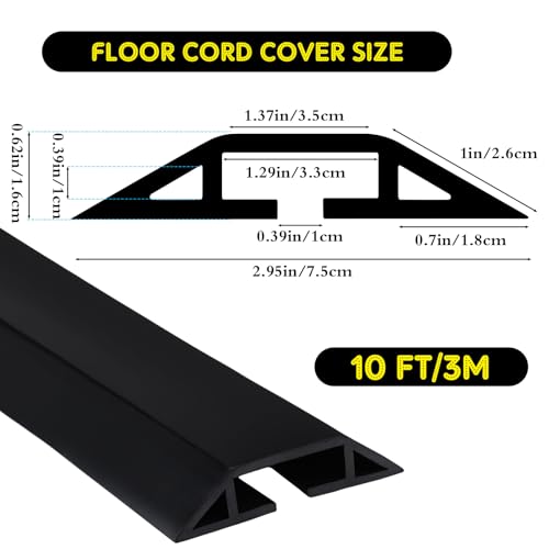 Pangda 10 FT Floor Cable Cover Heavy Duty Cord Cover Protector Power Cable Protector Soft Extension, Organize and Protect Wire on Floor for Home Office or Outdoor Settings (Black) - color: Black, size: 10 ft