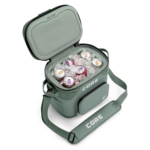 CORE Magnetic Leak Proof Soft Cooler with Waterproof Zipper | Insulated Bag Portable Ice Chest Box | Best Soft Cooler for Food & Beverages for Tailgating, Car Camping, Travel, and Family Beach Picnics - color: Sage, size: 12 Can