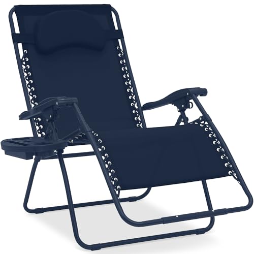 Best Choice Products Oversized Zero Gravity Chair, Folding Outdoor Patio Lounge Recliner w/Cup Holder Accessory Tray, Pillow - Indigo - color: Indigo