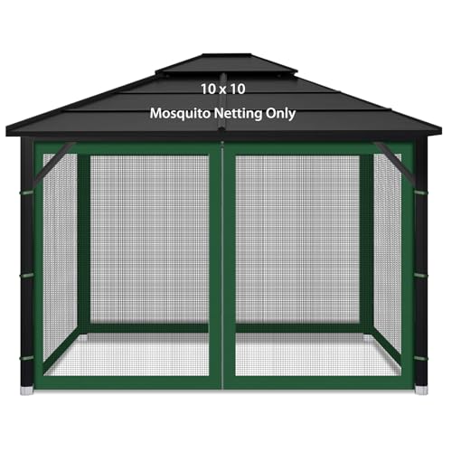 Gazebo Replacement Mosquito Netting Outdoor Universal Gazebo Canopy 4-Panels Screen Sidewalls with Zipper for Patio Garden (Green, 10x10) - color: Green, size: 10x10