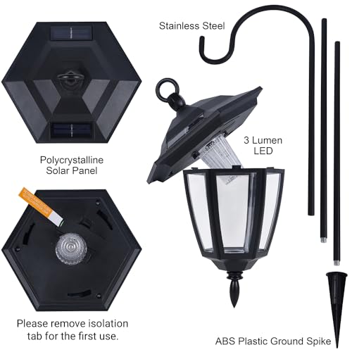 Dynaming 2 Pack Solar Hanging Lights Outdoor, Solar Powered Garden Decorative Lanterns with 2 x 38 Inch Shepherd Hooks, Waterproof Landscape Lighting for Lawn Patio Yard Pathway Driveway, Warm White - size: 2 Pack