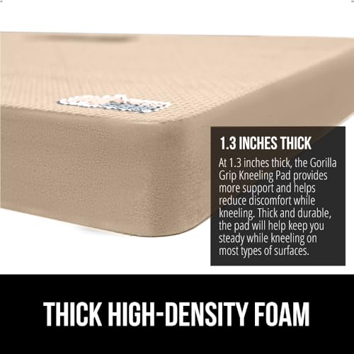 GORILLA GRIP® Extra Thick Patent Pending Supportive Foam Kneeling Pad, Large Cushion Knee Pads for Gardening, Baby Bath Time, Dirt and Water Resistant, Workout and Garden Supplies, 17.5x11, Beige - color: Beige