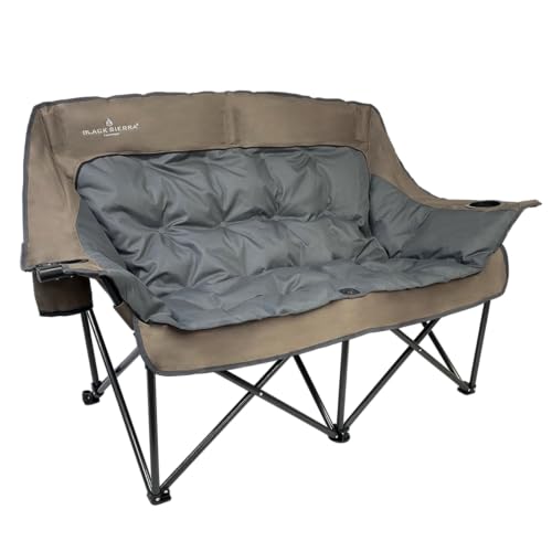 Black Sierra Double Loveseat Comfort Camping Couch, Oversized Folding Chair for Adults, 600‑lb Capacity, Plush Padded Heavy Duty Outdoor Seat with Cup Holders & Carry Bag for Beach, RV | Double loveseat - color: Brown