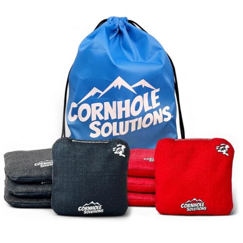 Cornhole Solutions Cornhole Bags Set of 8 – Regulation Pro Style 6x6 – Resin Filled + Tote Bag - color: Black/Red