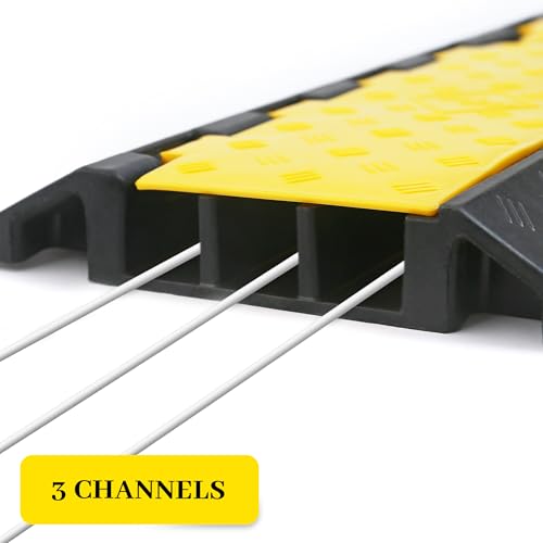 Rubber Cable Ramp Cable Protector Ramps Wire Hose Protective 3 Channel Traffic Rubber Plastic Cord Cover Speed Bump for Asphalt Concrete Gravel Driveway Outdoor, 1 Pack - color: 3 channel-1 pack