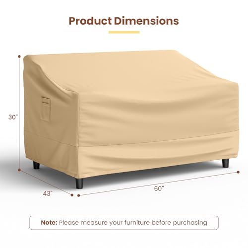 Tangkula Patio Loveseat Cover, 2-Seater Waterproof Outdoor Deep Sofa Cover with Padded Handle & Click-Close Straps, Patio Furniture Cover with Air Vent, Heavy Duty PU Couch Cover, 60"W x 43"H x 30"H - size: 60" W X 43" D X 30" H