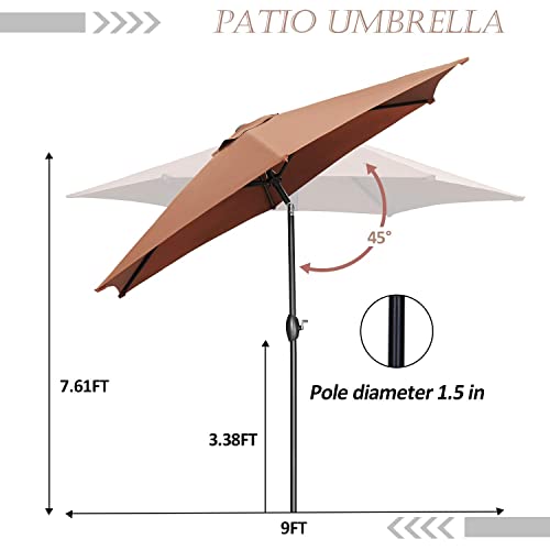 HYD-Parts 9FT Patio Umbrella Outdoor Table Umbrella,Market Umbrella with Push Button Tilt and Crank for Garden, Lawn, Deck, Backyard & Pool, No Base (Coffee) - color: Coffee, size: Umbrella Only