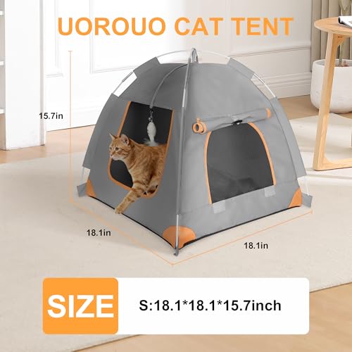 Portable Cat Tent for Indoor & Outdoor Use – UV Protection, Waterproof Pet Tent with Soft Cushion, Feather Toys, Easy Setup, Collapsible Cat House for Cats S